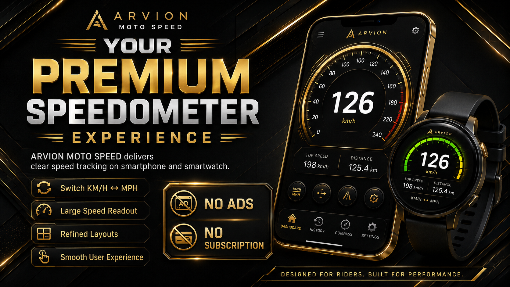 ARVION MOTO SPEED digital motorcycle dashboard with GPS ride information